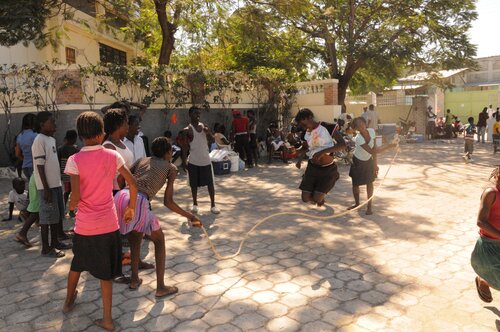 Photo of children playing in a courtyard