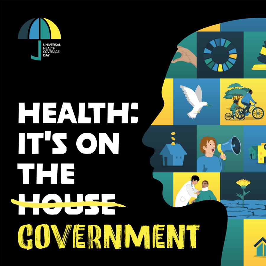 Silhouette with the following text: Health: It's on the government